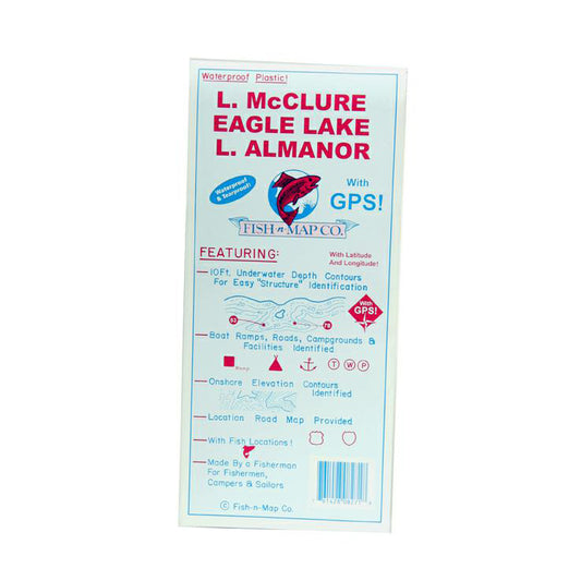 FISH N' MAP WATERPROOF MAP.  EAGLE LAKE, LAKE ALMANOR, MCCLURE LAKE
